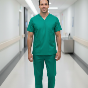 professional healthcare uniform breathable green scrubs with multiple pockets