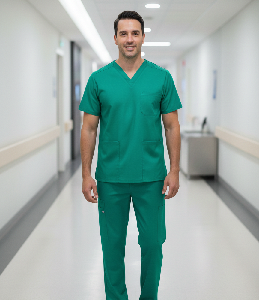 professional healthcare uniform breathable green scrubs with multiple pockets